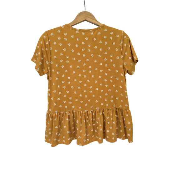 🌼3 for $15🦋 GAZE Peplum‎ Cropped Tee Soft Stretch Mustard White Floral Small - Picture 5 of 9